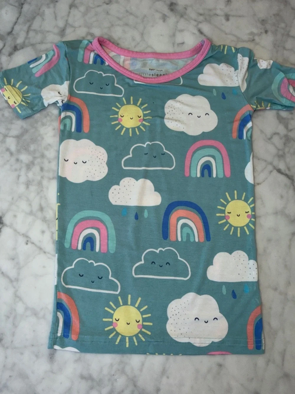Little Sleepies Blue Rainbow & Sunshine Pajama Set with Pink Trim 4T - Picture 3 of 6
